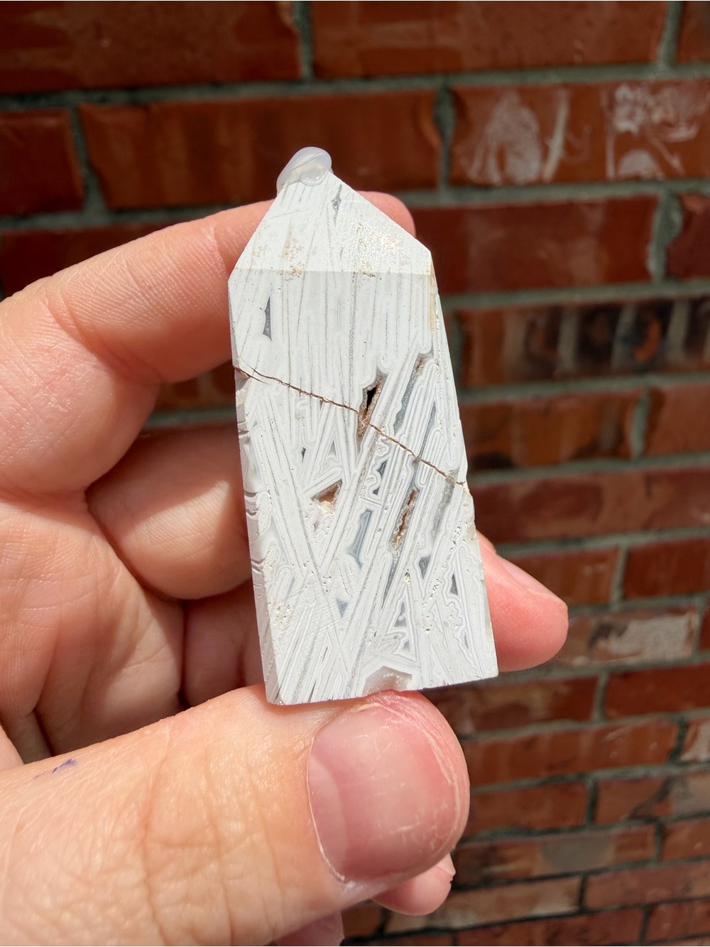 White Patterned Stone Point Pendant